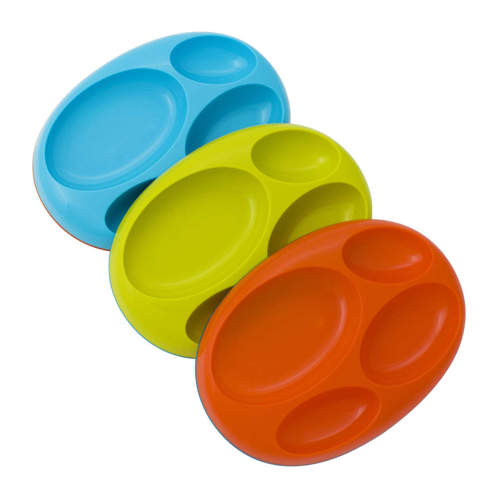 Boon : Platter Edgeless Nonskid Divided Plate 3Pk Blue/Kiwi/Tangerine