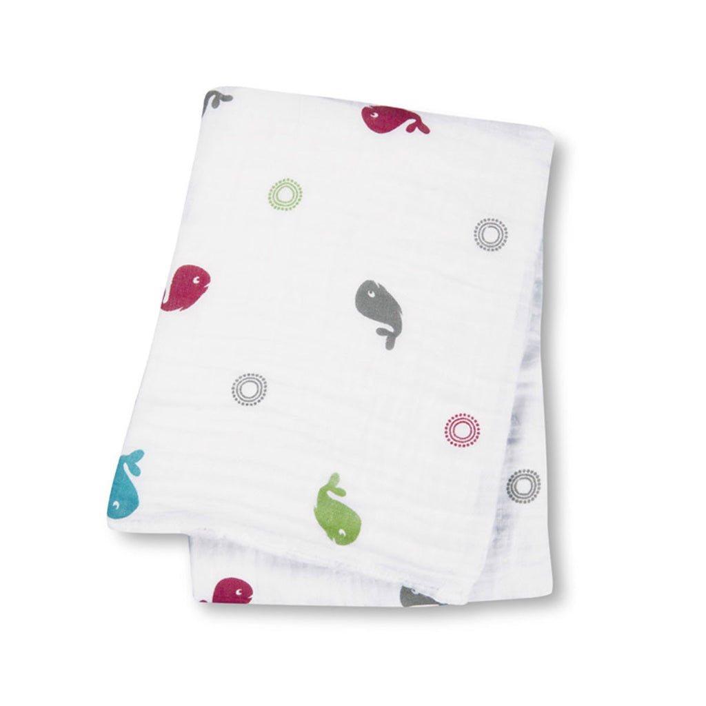 Lulujo Muslin Cotton Wrap Whales