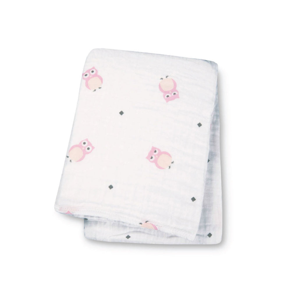 Lulujo Muslin Cotton Wrap Pink Owls