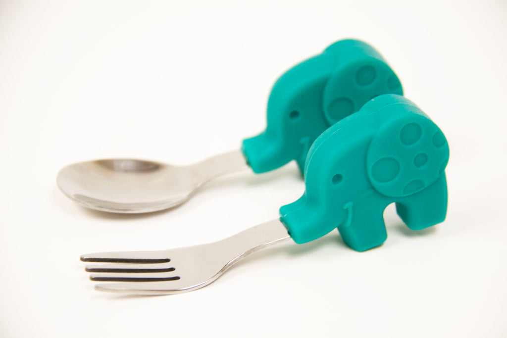 Marcus & Marcus 2 Pce Palm Grasp Cutlery Set Ollie Green Elephant