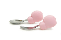 Marcus & Marcus 2 Pce Palm Grasp Cutlery Set Pokey Pink Pig