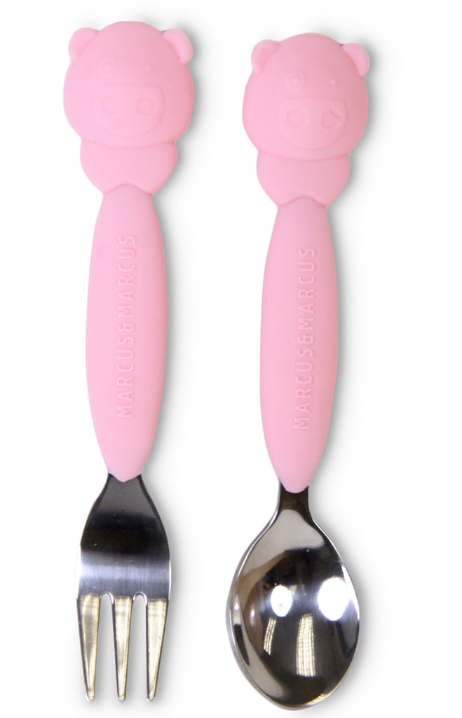 Marcus & Marcus Silicone Children's Cutlery Pink Pig