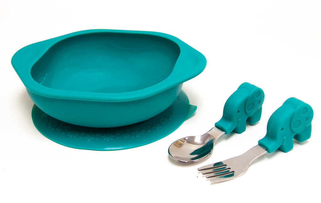 Marcus & Marcus 3 Pce Toddler Mealtime Gift Set Green Elephant